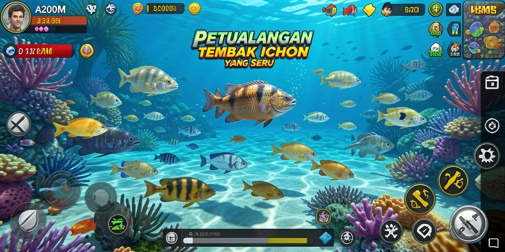 Screenshot gameplay A200M yang menarik dengan aksi tembak ikan.