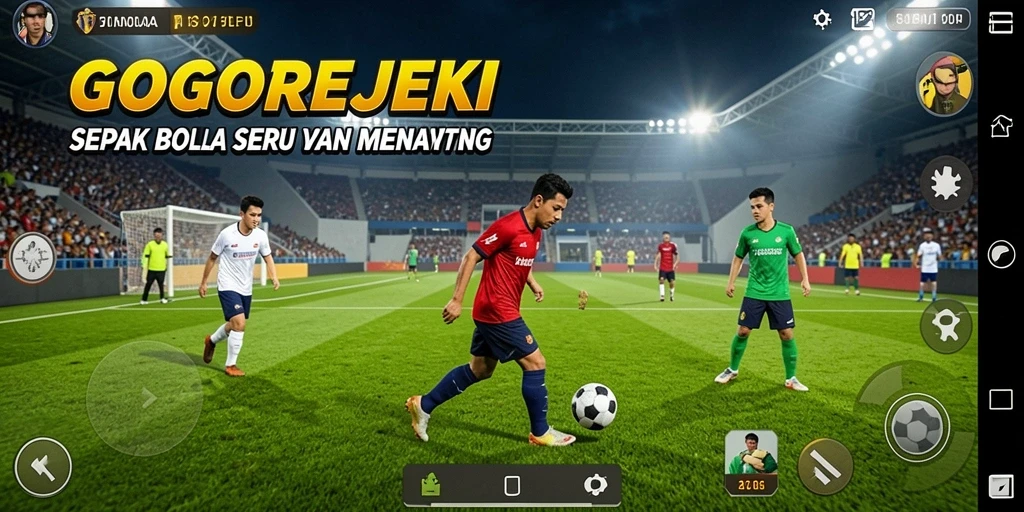 Screenshot mendebarkan dari gameplay GOGOREJEKI dengan aksi sepak bola nyata.