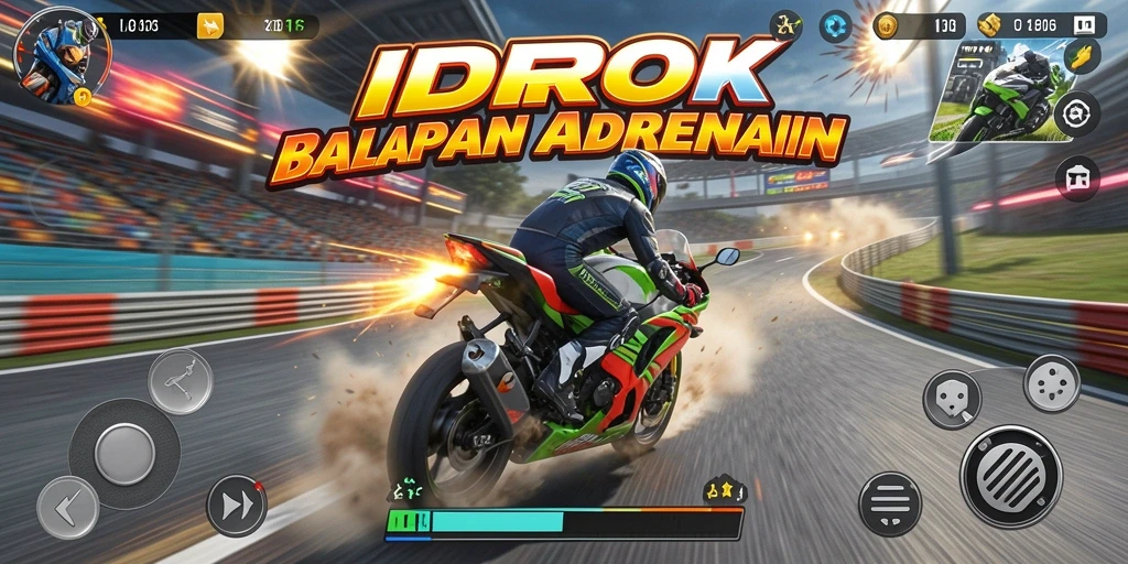 Screenshot gameplay <strong>IDROK</strong> menunjukkan aksi balapan motor yang seru dan mendebarkan.
