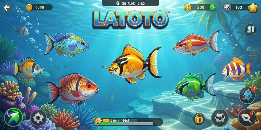 Screenshot LATOTO menunjukkan gameplay seru Tembak Ikan yang penuh warna.