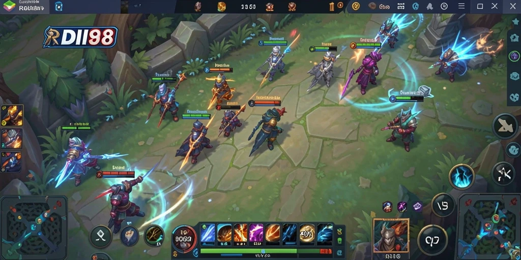 Screenshot gameplay RDI88 yang menunjukkan aksi pertarungan tim MOBA.