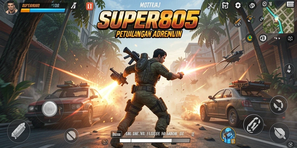 Tampilan seru gameplay SUPER805 dengan aksi mendebarkan.