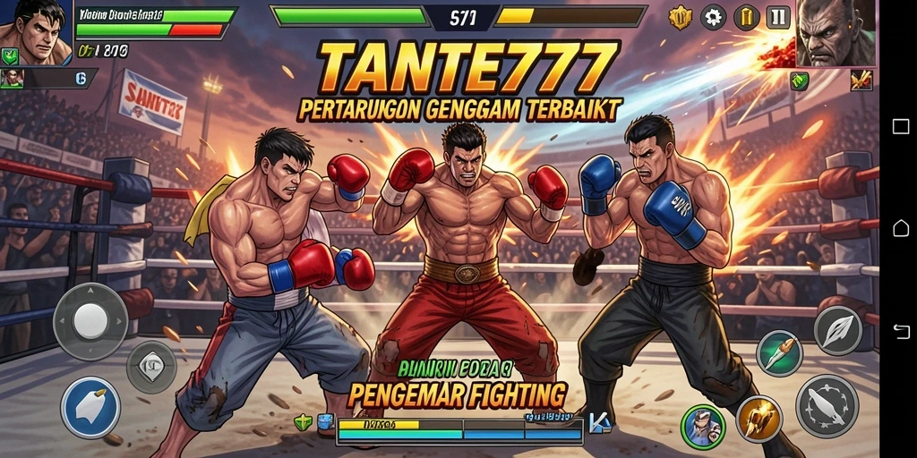Tampilan dinamis gameplay <strong>TANTE777</strong> saat pertarungan berlangsung.